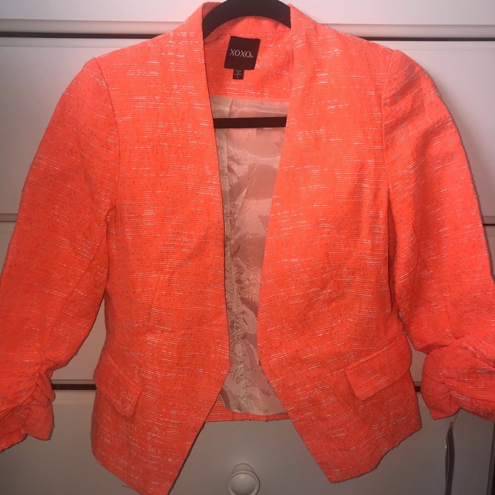 NEW XOXO Size Large Orange 3/4 Sleeve Blazer